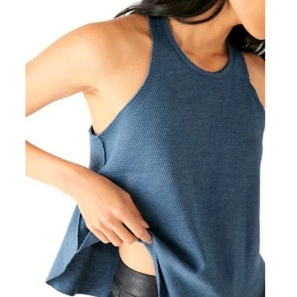 Free People Tops - Free People Cool It Tank Top Women's Medium NEW Waffle Knit Blue Cotton